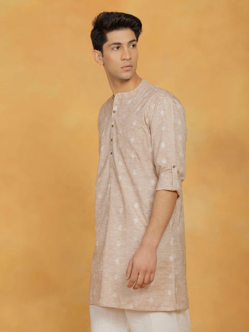 Vastramay Men's Beige Cotton Kurta
